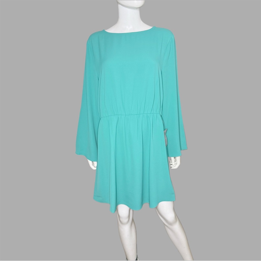 Donna‎ Morgan Lago Teal Long Bell Sleeve Mini Dress
